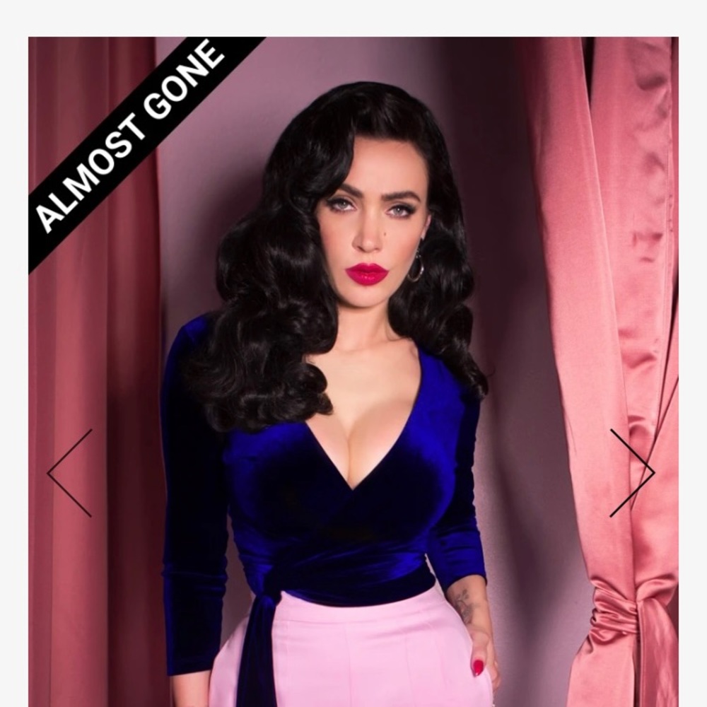 Vixen by Micheline Pitt- Velvet Blue Wrap Top